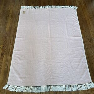 Peruvian Alpaca Throw Blanket‎ Soft Pink White Geometric Fringe Boho Decor